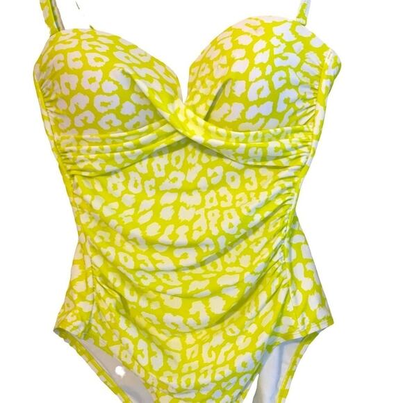 Calvin Klein LIGHT YELLOW LEOPARD Tummy-Control One-Piece Swimsuit Size 14 NEW - Picture 3 of 10